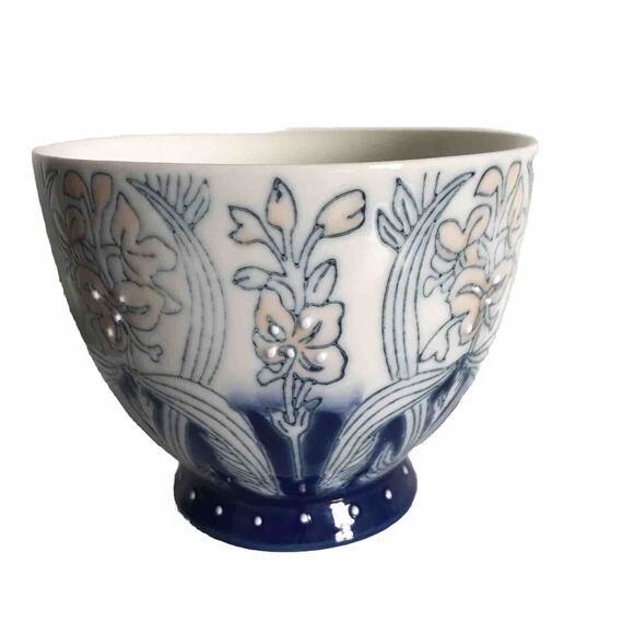 World Market Floral Blue Blush Pedestal Large Coffee Tea Mug Cup Hand Painted - Picture 3 of 7